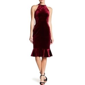 Superfoxx Velour Burgundy Wine Cocktail Dress